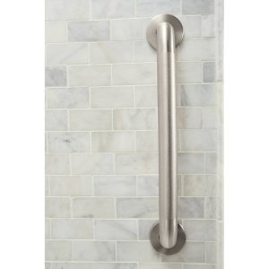 Durable stainless steel construction of Moen grab bar for long-lasting use.