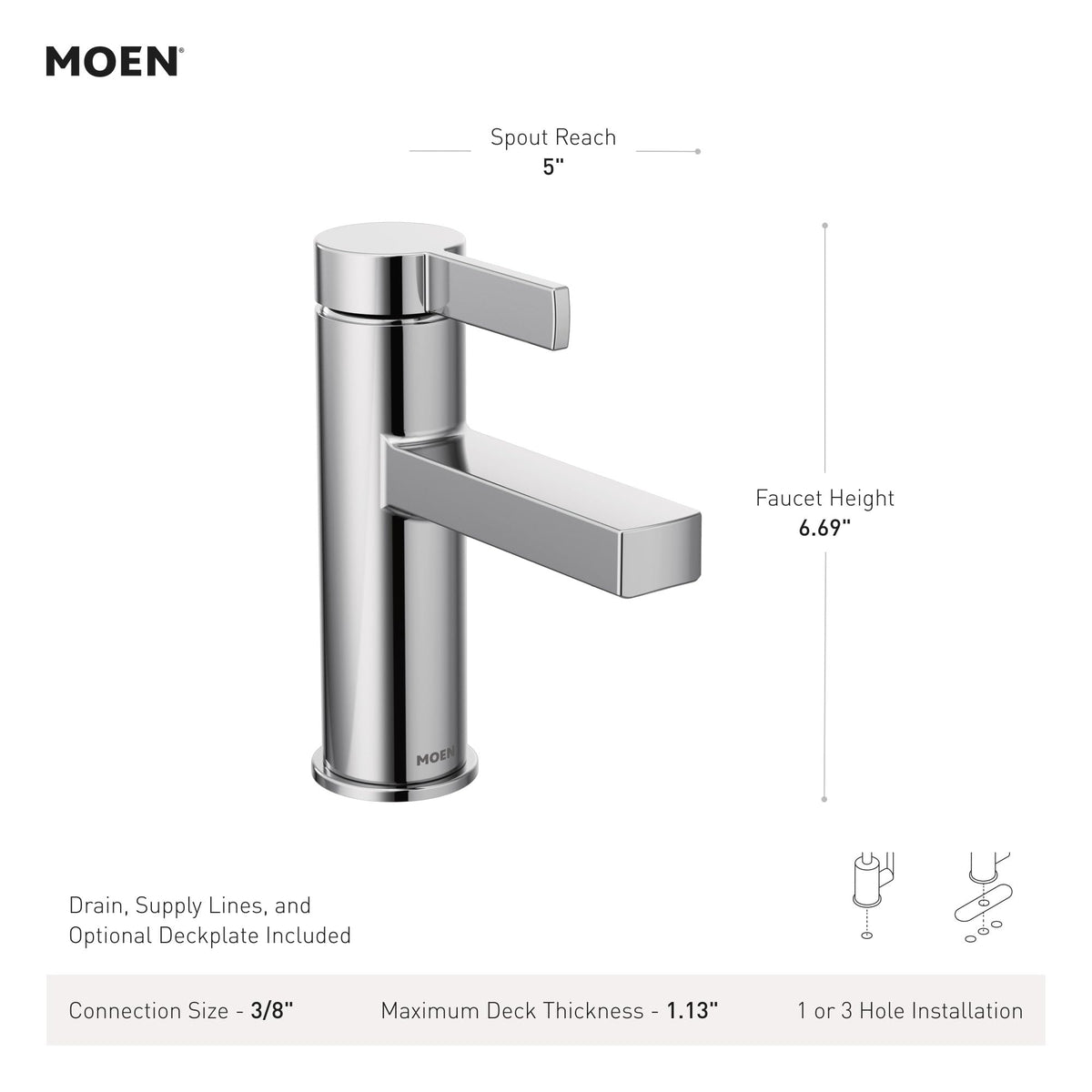 Moen Beric chrome optional deck plate for three-hole setups.