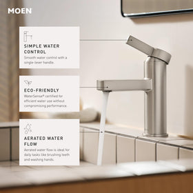 Moen Beric chrome single-handle lever for precise temperature control.