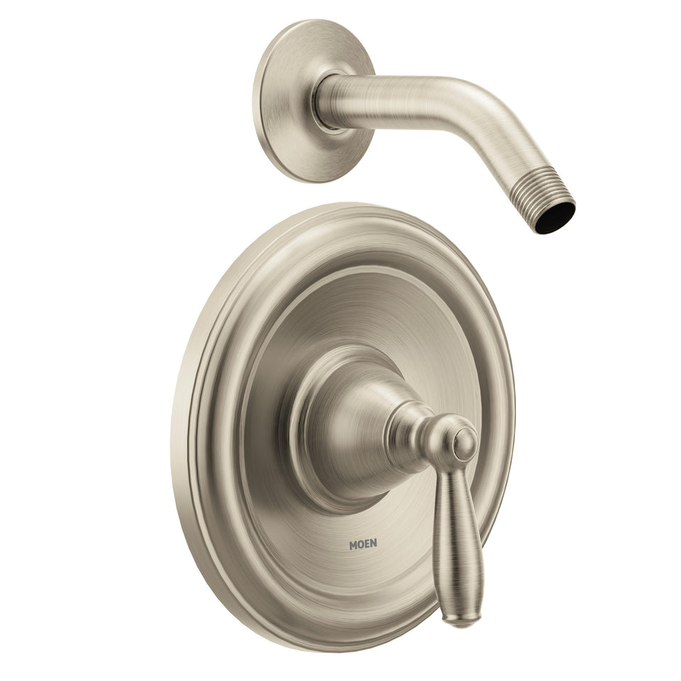 Moen Brantford brushed nickel shower trim with lever for precise temperature control