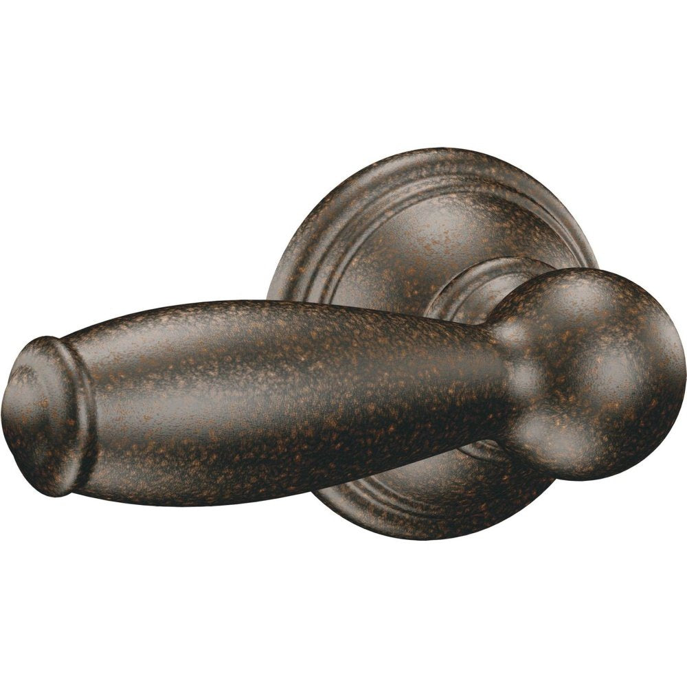 Moen Brantford oil-rubbed bronze lever front view adds timeless hardware detail.