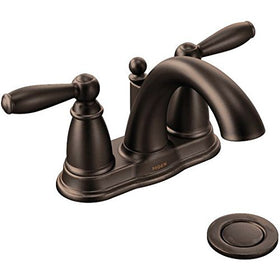 Moen Brantford oil-rubbed bronze faucet with classic silhouette for a timeless bath