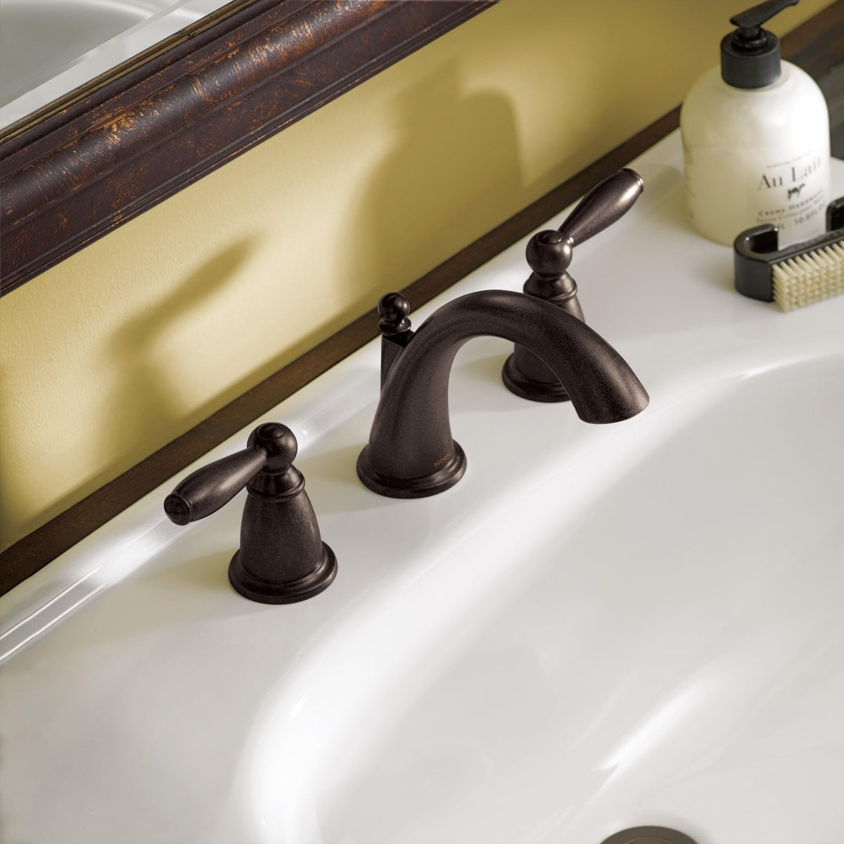 Moen Brantford installation-ready setup with deck thickness guidance