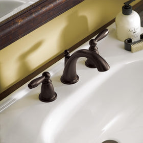 Moen Brantford installation-ready setup with deck thickness guidance