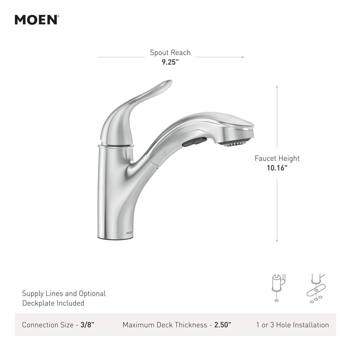 Moen Brecklyn pull-out sprayer offers flexible reach for rinsing and cleaning.