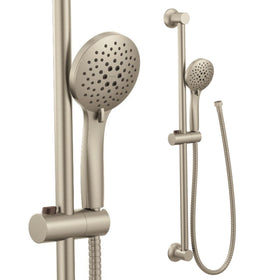 Moen Eco-Performance head with brushed nickel finish offering versatile spray options for flexible cleansing.
