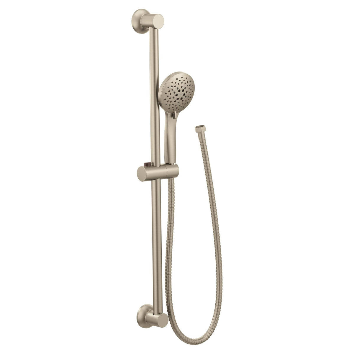 Moen Eco-Performance hand shower spray head close-up showing five settings for personalized showers.