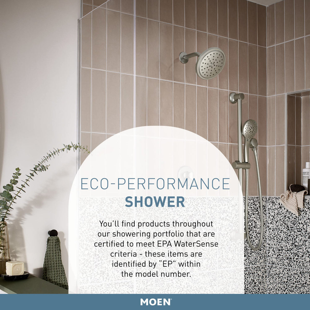 Moen 30-inch slide bar with adjustable height for family-friendly comfort.