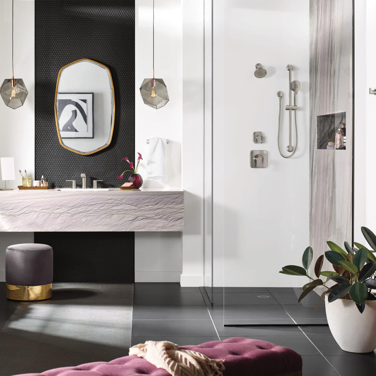 Moen wall mount and bracket simplify installation on existing showers.