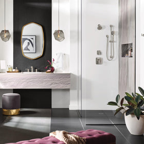 Moen wall mount and bracket simplify installation on existing showers.