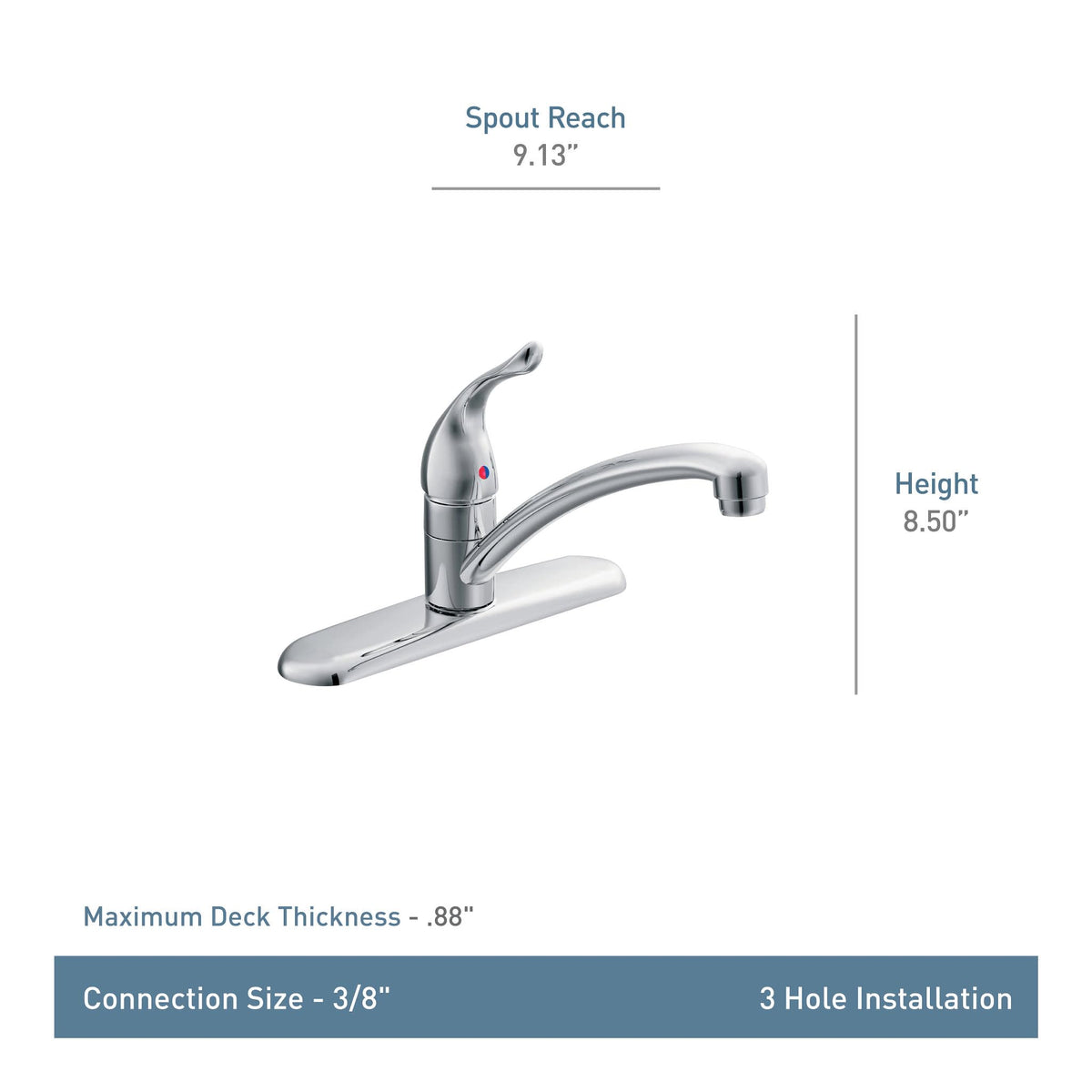 Moen Chateau chrome faucet handle control shows easy single-handle operation