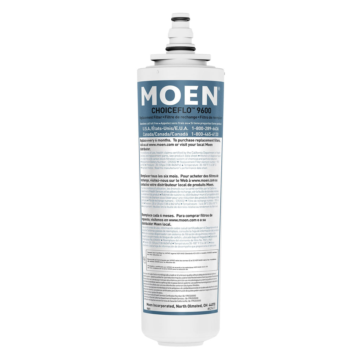 Moen ChoiceFlo replacement filter for Chateau, Sip, AquaSuite improves water taste.