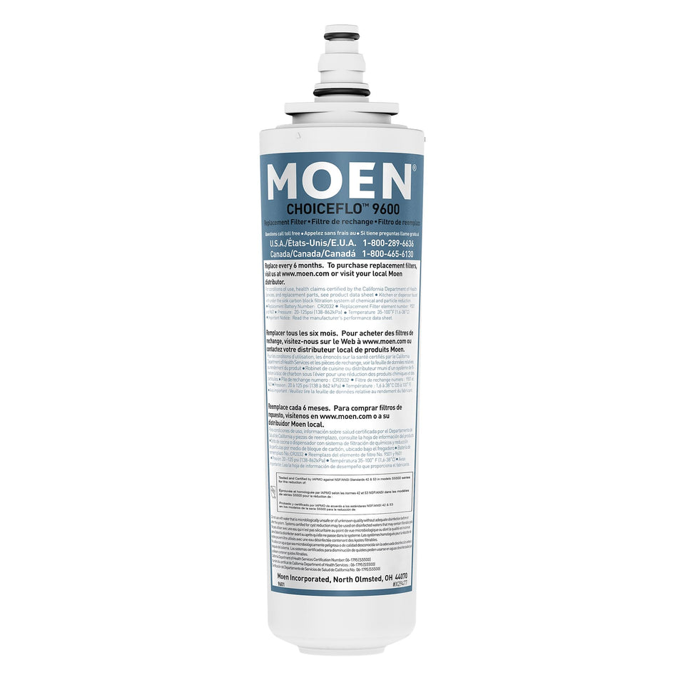 Moen ChoiceFlo replacement filter for Chateau, Sip, AquaSuite improves water taste.