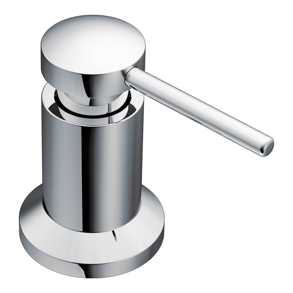 Moen chrome deck-mounted kitchen soap dispenser, sleek finish for any kitchen decor.