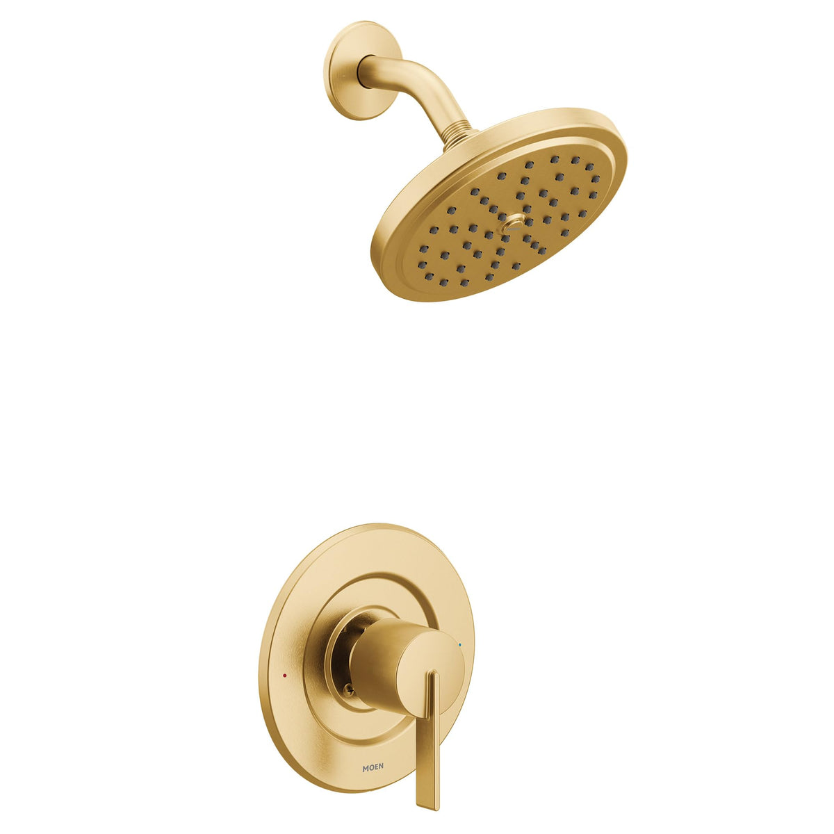 Closeup of Moen CIA brushed-gold shower trim design
