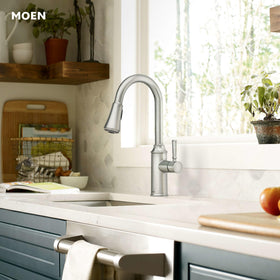 Moen Conneaut retractable spray head offers precise rinsing.