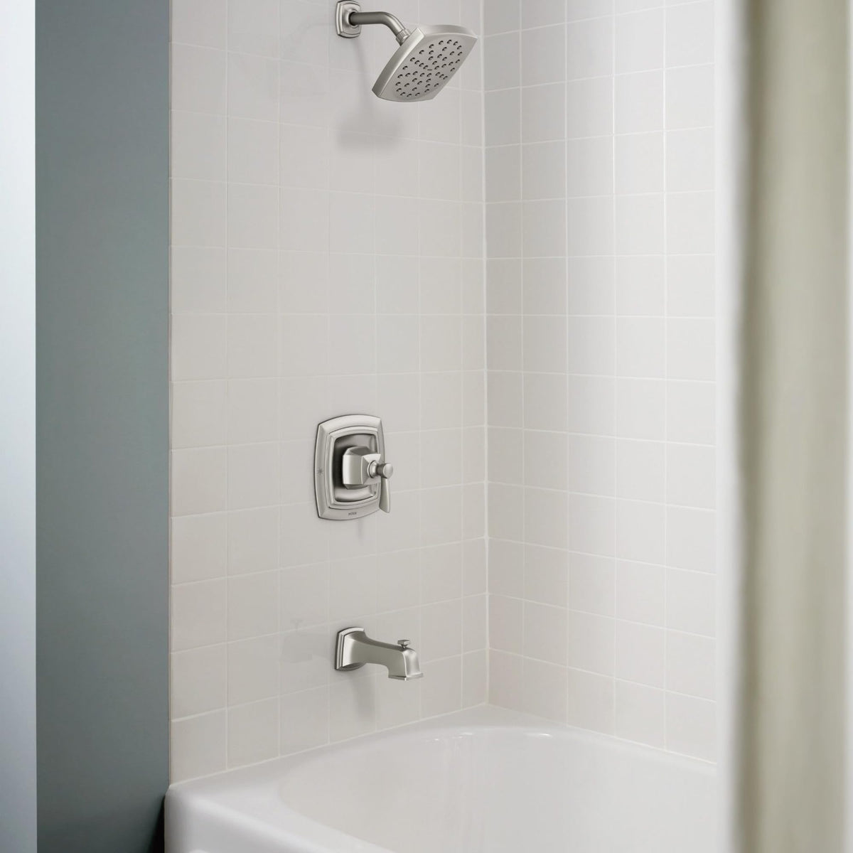 Moen Conway 8-inch square rain showerhead provides immersive coverage