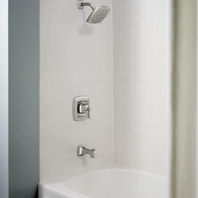 Moen Conway 8-inch square rain showerhead provides immersive coverage