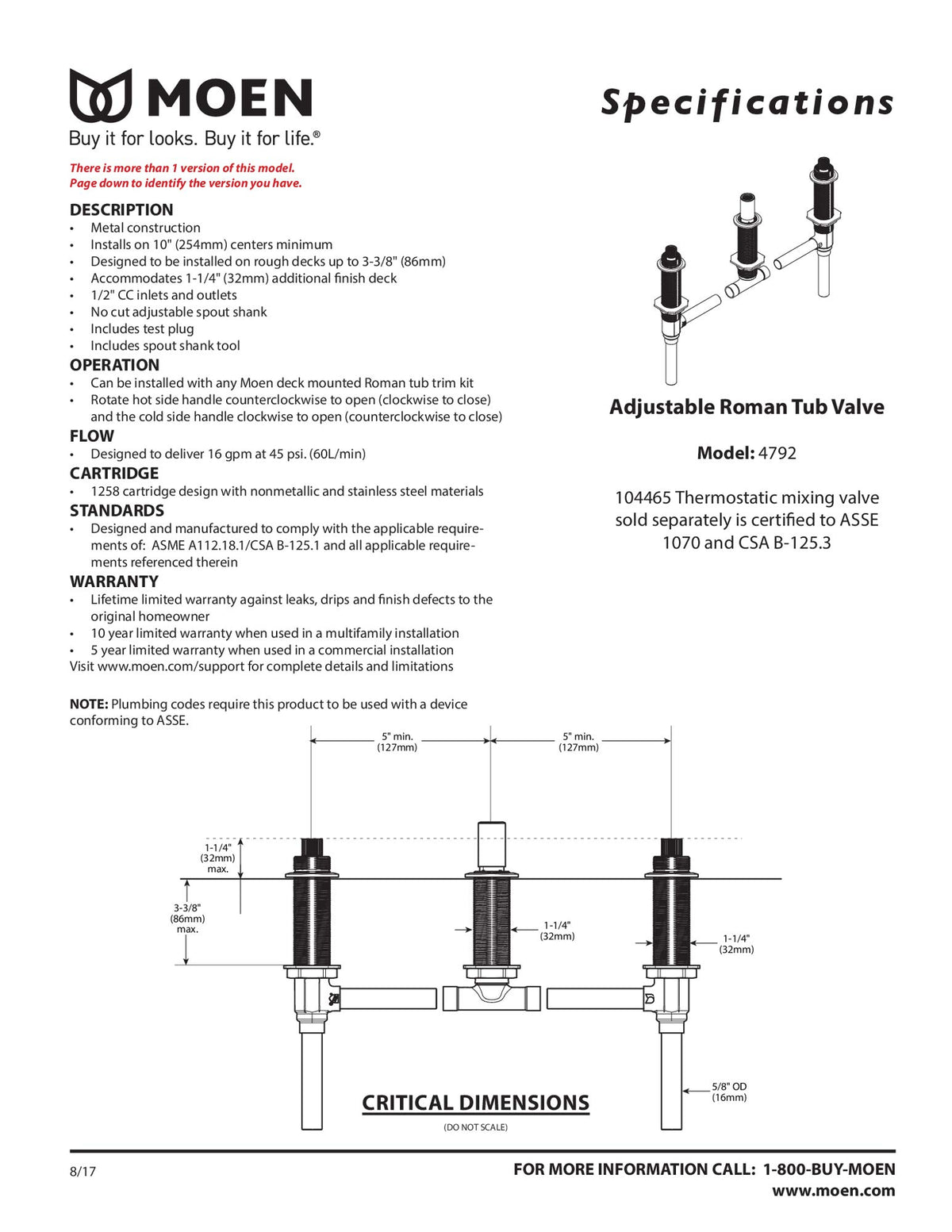 Moen deck-mounted roman tub valve integrates with Moen trim for a cohesive look