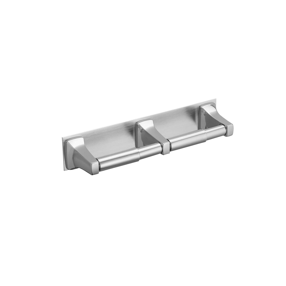 Close-up of installation hardware and two spring-loaded bars for easy roll changes in a busy restroom.