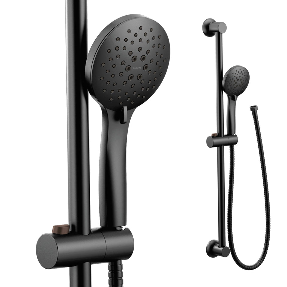Moen Eco Performance 5-function showerhead offers versatile sprays for daily comfort.