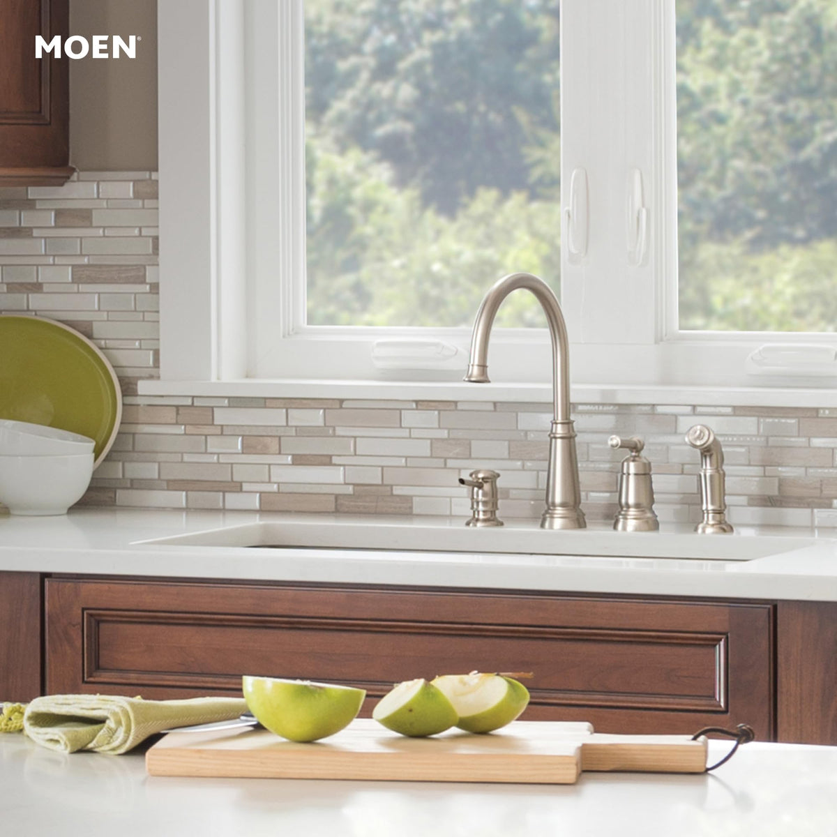 Moen Edison 4-hole mounting supports flexible installation options.