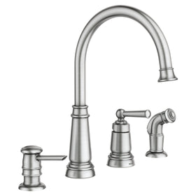 Moen Edison full faucet in spot-resist finish with high arc spout.