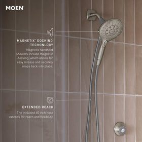 Moen Engage chrome 60-inch kink-free hose for easy reach during cleaning and rinsing.