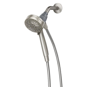Moen Engage magnetic docking system for quick handheld detachment and use.