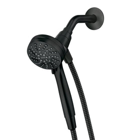 Moen Engage magnetix matte black showerhead shown for versatile fixed and handheld use.