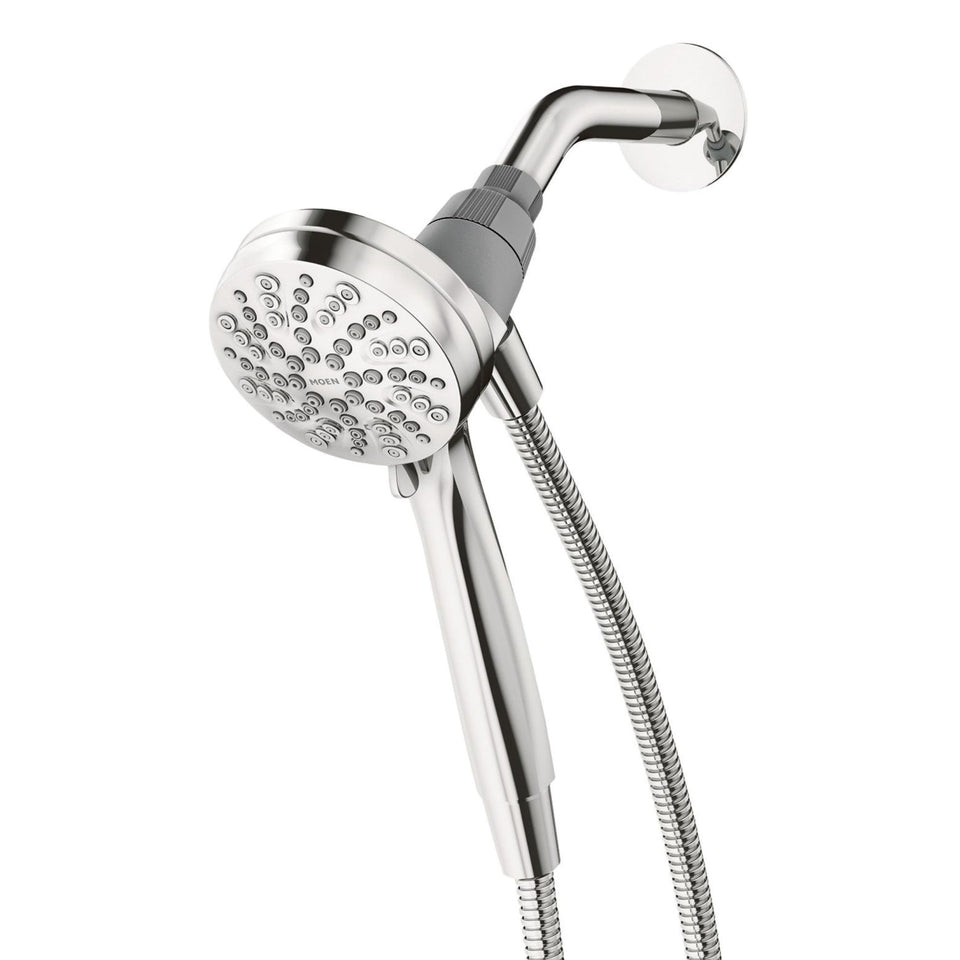 Moen Engage Magnetix showerhead docked securely for easy reattachment
