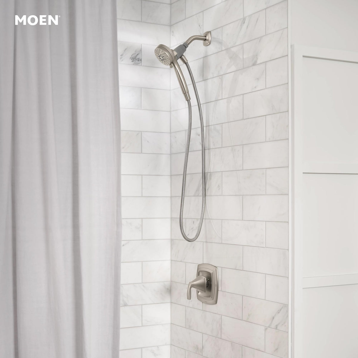 Moen Engage Magnetix WaterSense certified showerhead saves water without sacrificing performance