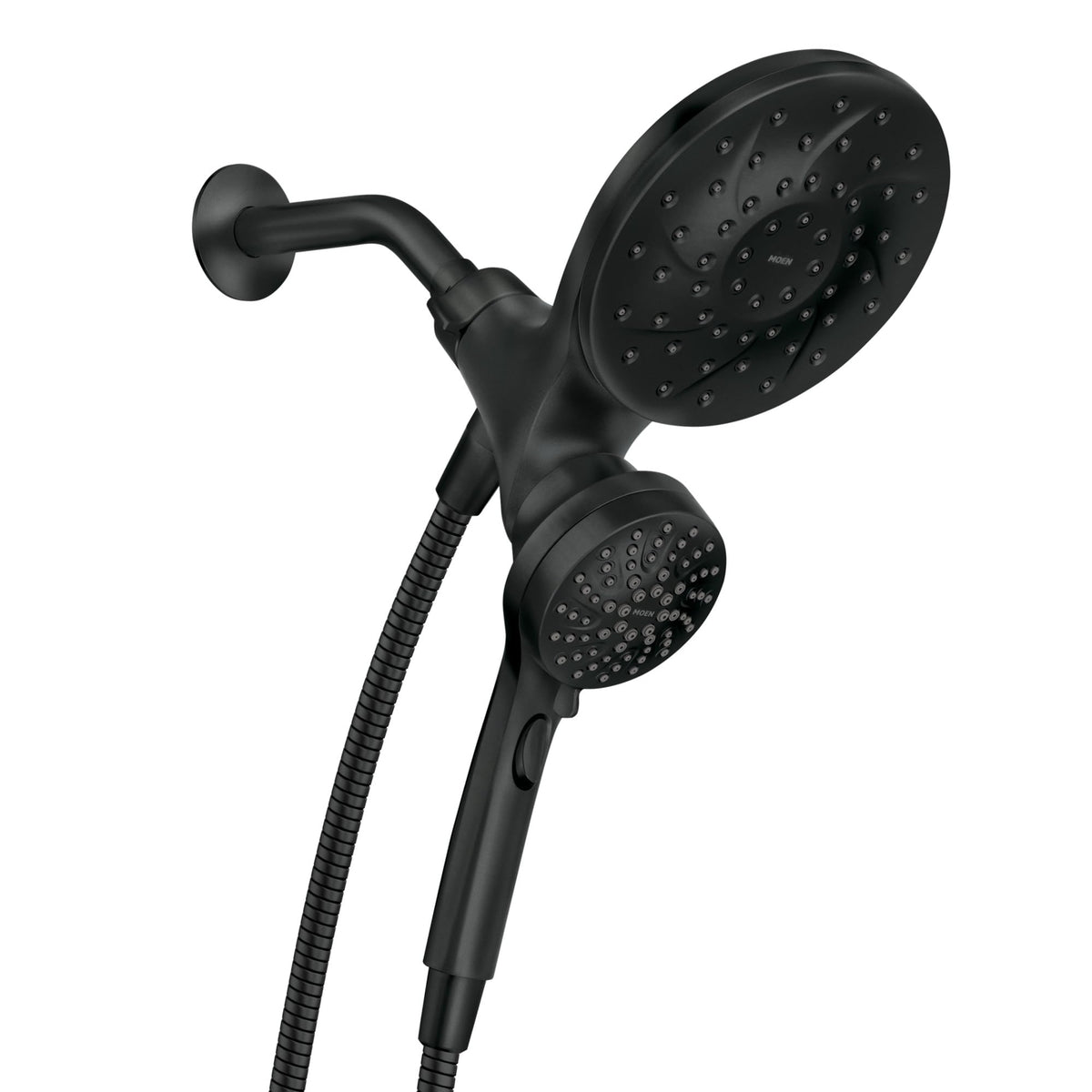 Moen Engage 2-in-1 main showerhead in matte black for versatile bathing