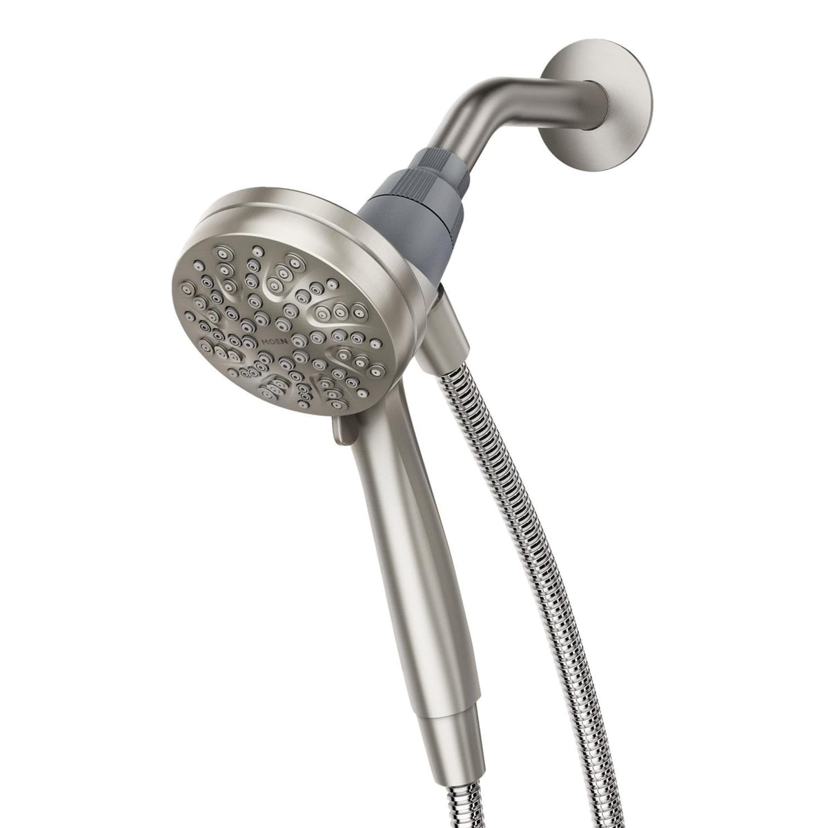 Moen Engage six-function showerhead offering versatile spray options for personalized cleansing.