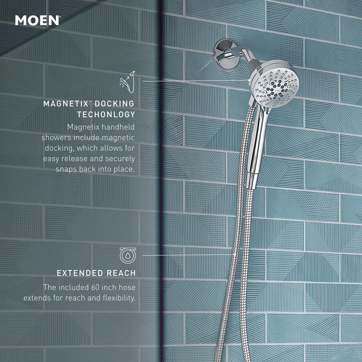 Moen Engage six spray settings allow customized showers