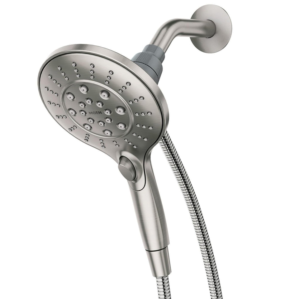 Moen Engage with Spot Resist Brushed Nickel finish resists fingerprints for a cleaner bathroom.