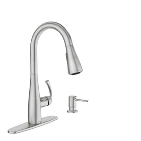 Moen Essie pulldown faucet spout with ample reach for large pots.