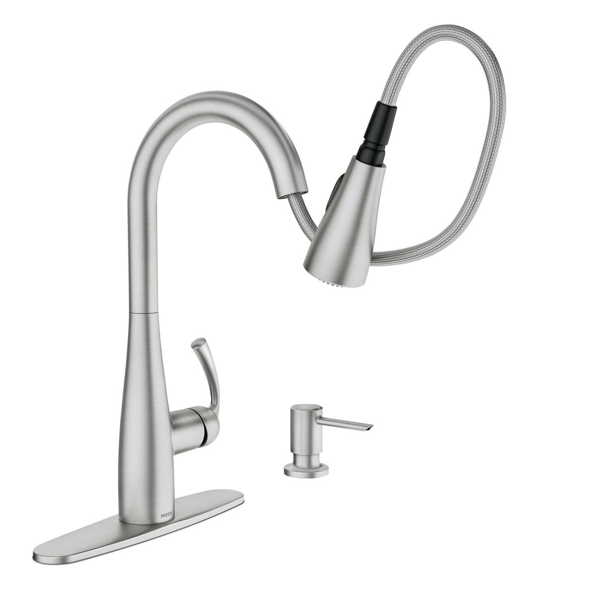 Soap dispenser integrated for easy soap or lotion access.