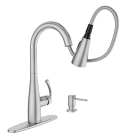 Soap dispenser integrated for easy soap or lotion access.