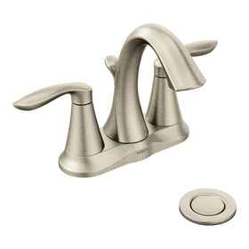 Moen Eva brushed nickel faucet front view with two-handle temperature control