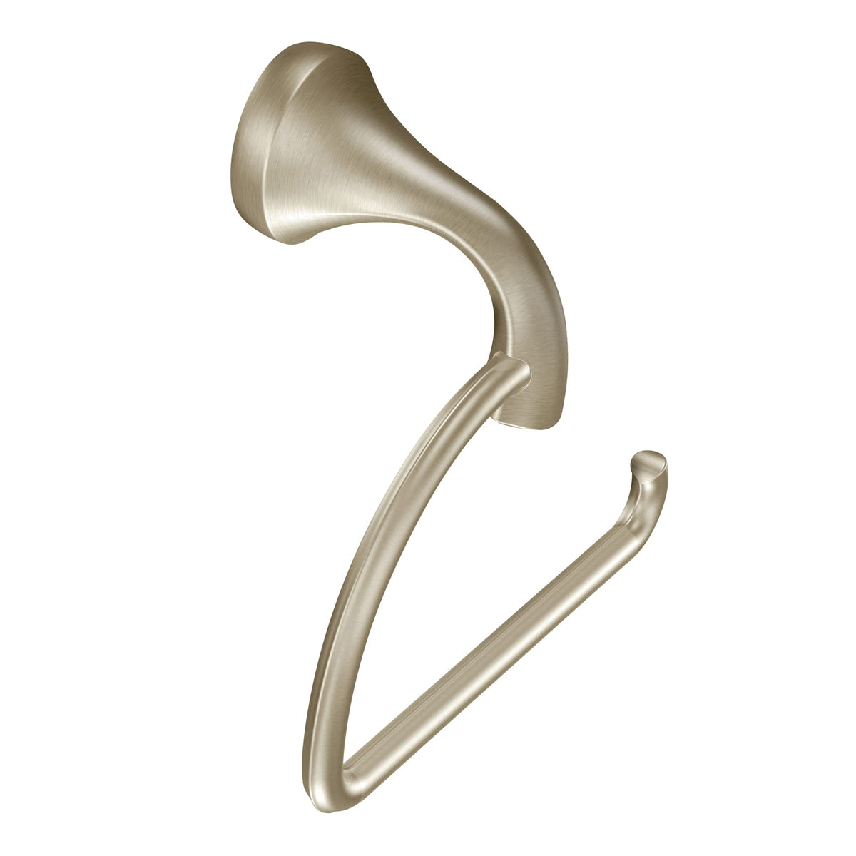 Moen Eva paper holder with open-arm design for easy roll changes.