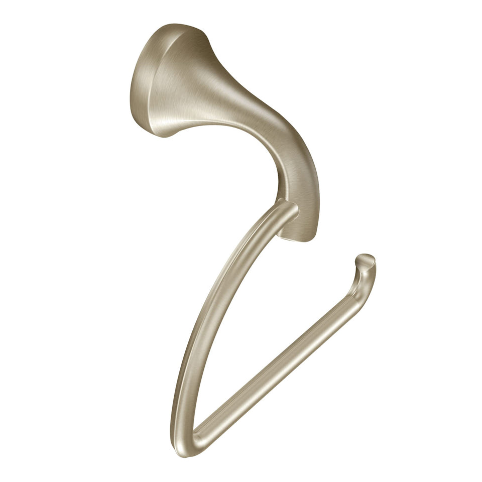 Moen Eva paper holder with open-arm design for easy roll changes.