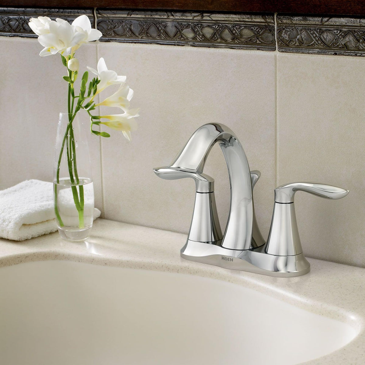 Moen Eva chrome faucet is ADA compliant for accessible use.