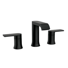Moen Genta 84763BL full faucet installation beside sink with durable Matte Black finish.