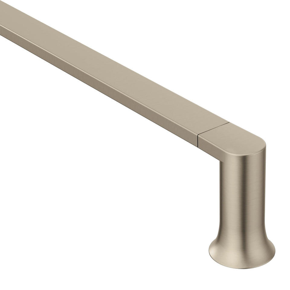 Moen Genta LX 24-inch towel bar in brushed nickel adds modern, durable styling.