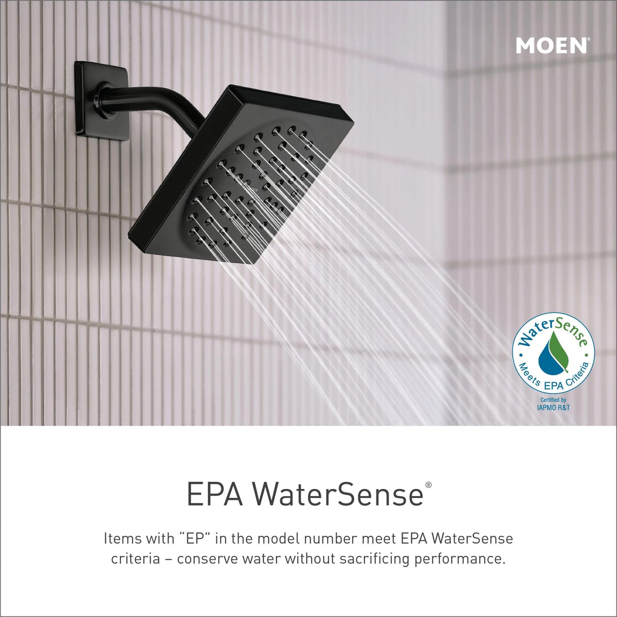 Moen Genta LX 3-function showerhead with customizable spray options.