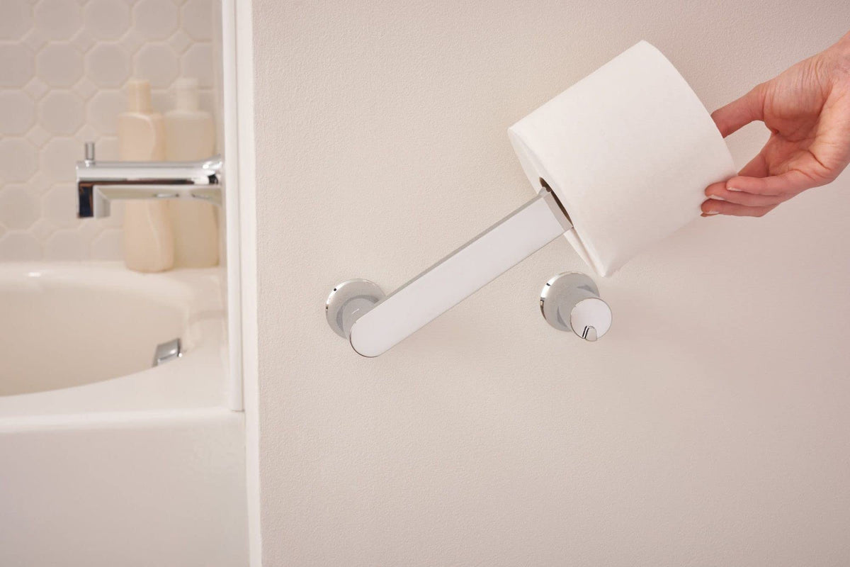 Moen Genta LX coordinating collection image highlights cohesive bathroom style.