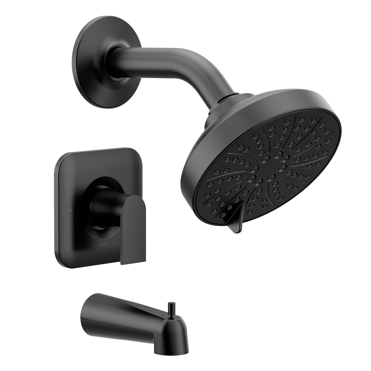 Moen Genta LX matte black shower trim for a cohesive bathroom look.