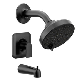 Moen Genta LX matte black shower trim for a cohesive bathroom look.