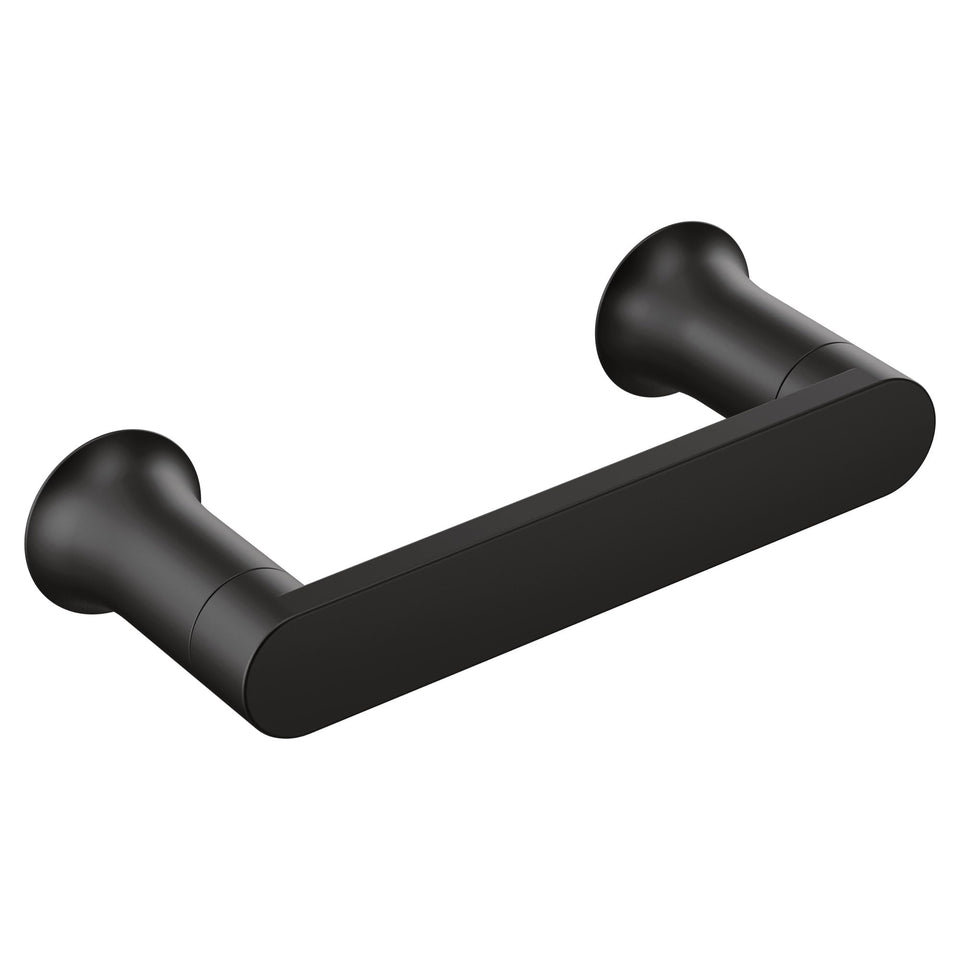 Moen Genta LX matte black wall-mount toilet paper holder with sleek design.